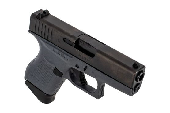 Glock 43 9mm pistol features a grey frame